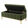 Banc coffre 120 x 45 x 50 cm en tissu vert avec rangement style contemporain