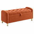 Banquette coffre 120 x 45 x 65 cm en velours terracotta capitonnée avec rangement