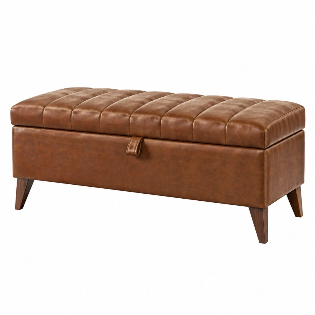 Banc de rangement 120 x 45 x 48 cm aspect cuir marron style vintage pour entrée