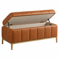 Banc coffre 120 cm brun revêtement aspect cuir capitonné avec rangement