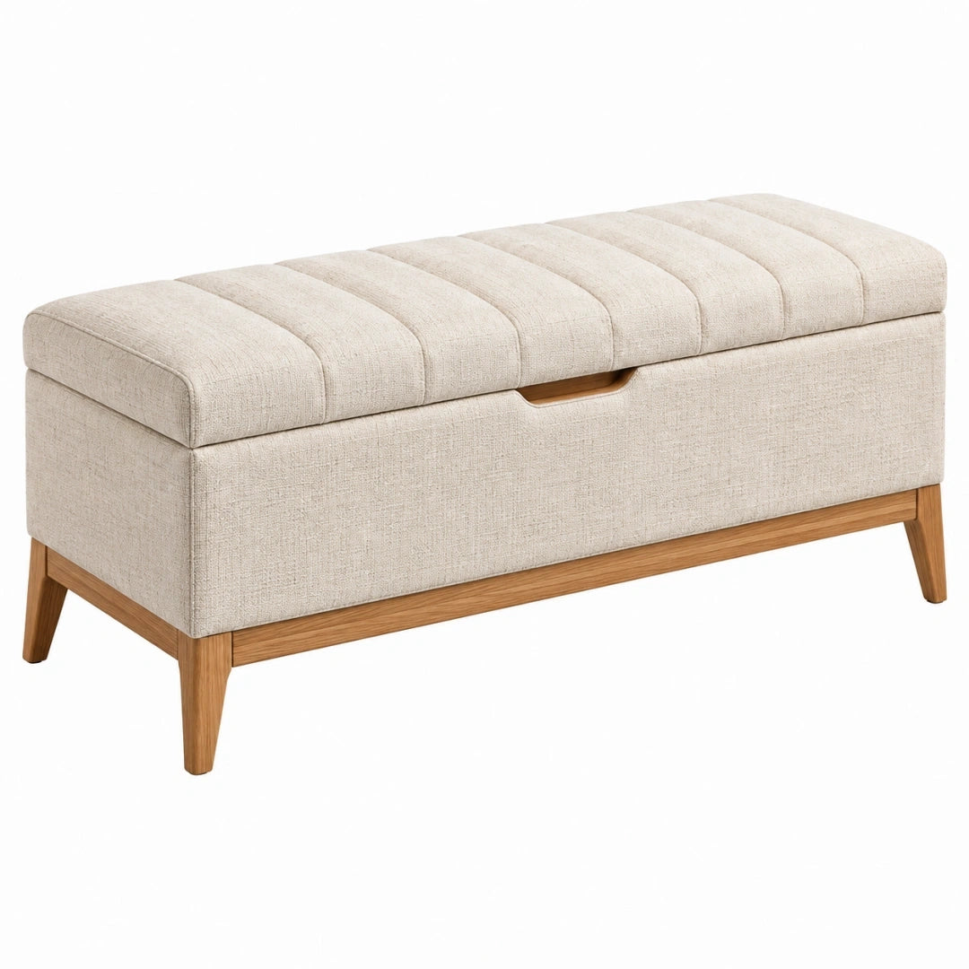 Banc coffre 100 x 40 x 50 cm tissu beige bois assise capitonnée rangement