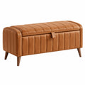 Banc coffre 100 x 45 x 48 cm aspect cuir cognac style vintage avec rangement