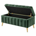 Banquette coffre 110 x 45 x 50 cm en velours vert foncé avec rangement style contemporain