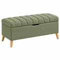 Banquette coffre 100 cm en tissu vert avec pieds en bois style scandinave