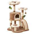 Arbre à chat 60 x 50 x 120 cm beige et marron en peluche avec griffoirs et niches