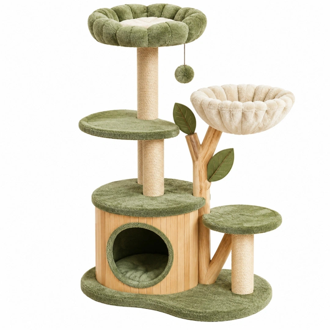 Arbre à chat 60 x 50 x 110 cm en bois vert et crème avec griffoirs