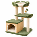 Arbre à chat 60 x 50 x 120 cm vert et beige en bois et sisal avec niches et plateformes