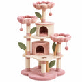 Arbre à chat 60 x 60 x 145 cm en tissu rose avec griffoirs niches et plateformes fleuries