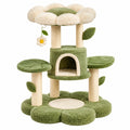 Arbre à chat 60 x 50 x 110 cm vert et crème en tissu avec poteaux en sisal - niche et plateformes