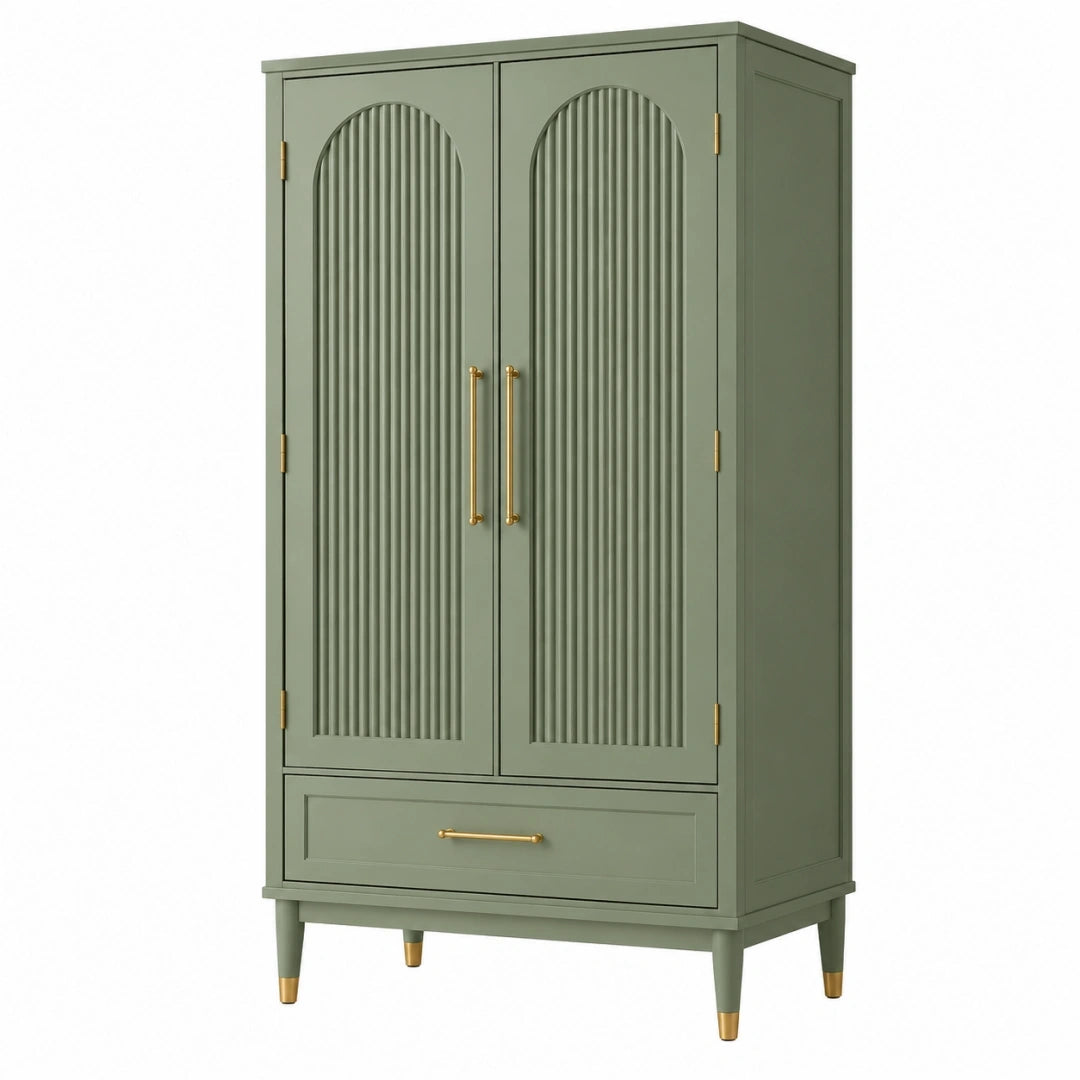 Armoire de rangement 90 x 50 x 180 cm en bois vert sauge avec 2 portes style rétro