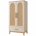Armoire 80 x 45 x 180 cm en bois et cannage beige style naturel avec 2 portes et tiroir