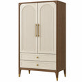 Armoire 100 cm x 50 cm x 200 cm en panneaux de bois noyer et crème à 2 portes avec tiroirs style contemporain