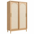 Armoire 100 x 50 x 190 cm en bois beige avec portes coulissantes en cannage style naturel