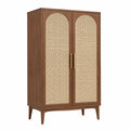 Armoire de rangement 90 x 45 x 180 cm en bois brun et cannage naturel style rétro à 2 portes