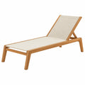 Bain de soleil 200 x 70 cm en bois naturel et textile beige avec dossier inclinable
