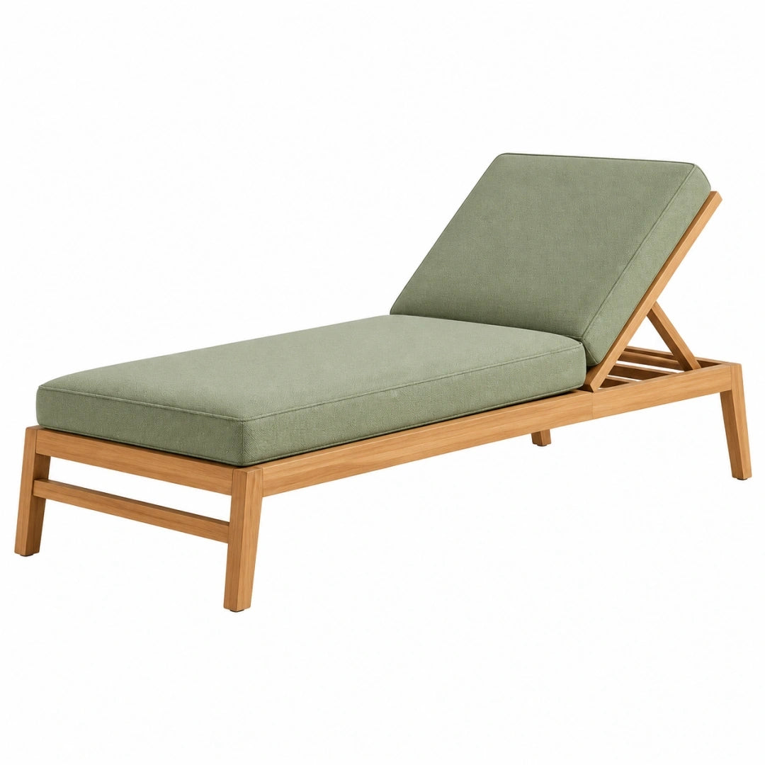 Chaise longue de jardin 200 x 70 cm en bois et tissu vert à dossier réglable