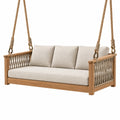 Balancelle suspendue de jardin 180 x 80 x 190 cm en bois et corde beige style bohème 3 places