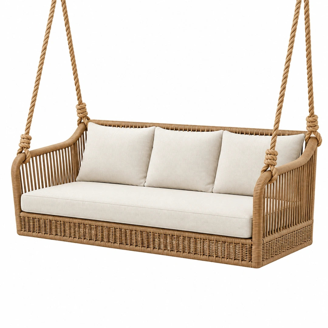 Balancelle suspendue 150 x 70 x 65 cm en rotin beige pour extérieur