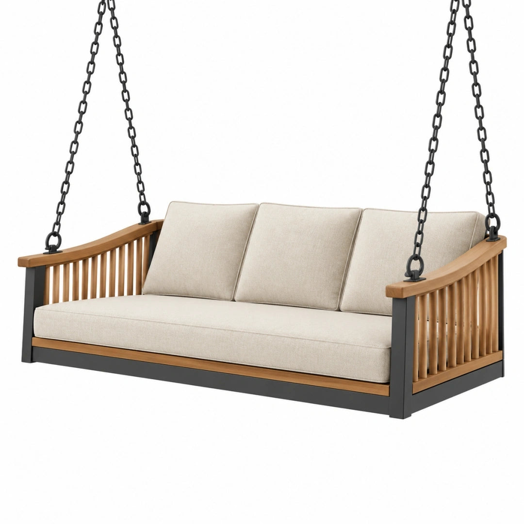 Balancelle de jardin 180 x 75 x 65 cm bois métal beige style contemporain suspendue