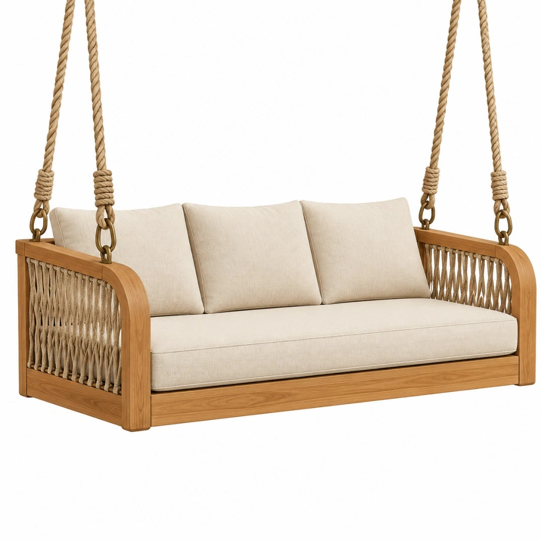 Canapé balancelle 180 x 85 x 75 cm en bois beige style naturel suspendu