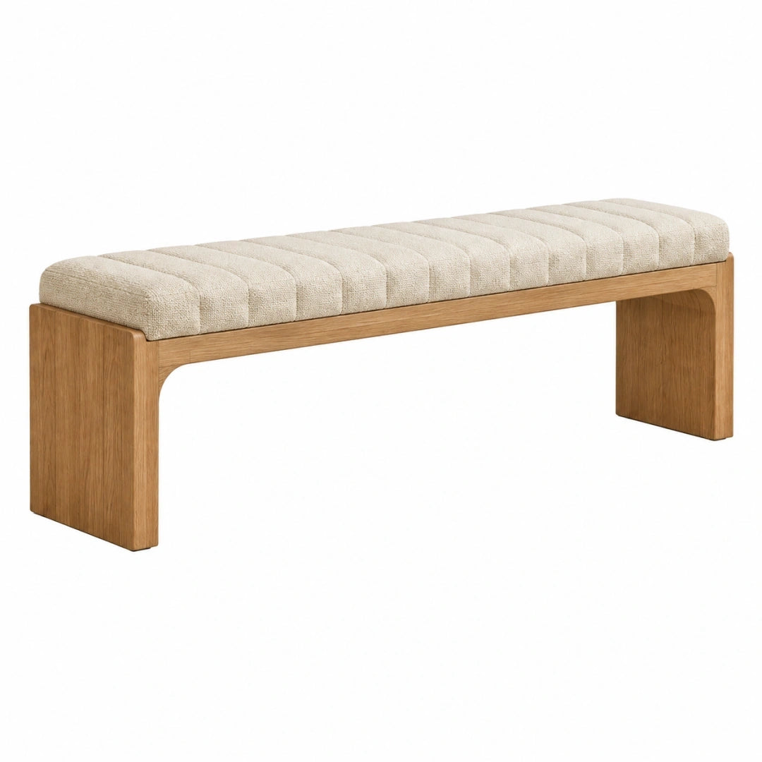Banc 160 x 45 x 46 cm en bois brun avec assise en tissu beige style contemporain