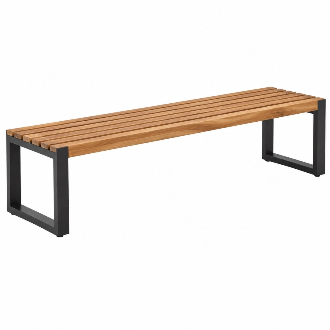 Banc de jardin 180 x 40 x 45 cm en bois marron et métal noir style industriel