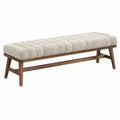 Banc rembourré 160 x 45 x 47 cm en tissu beige et bois brun style contemporain