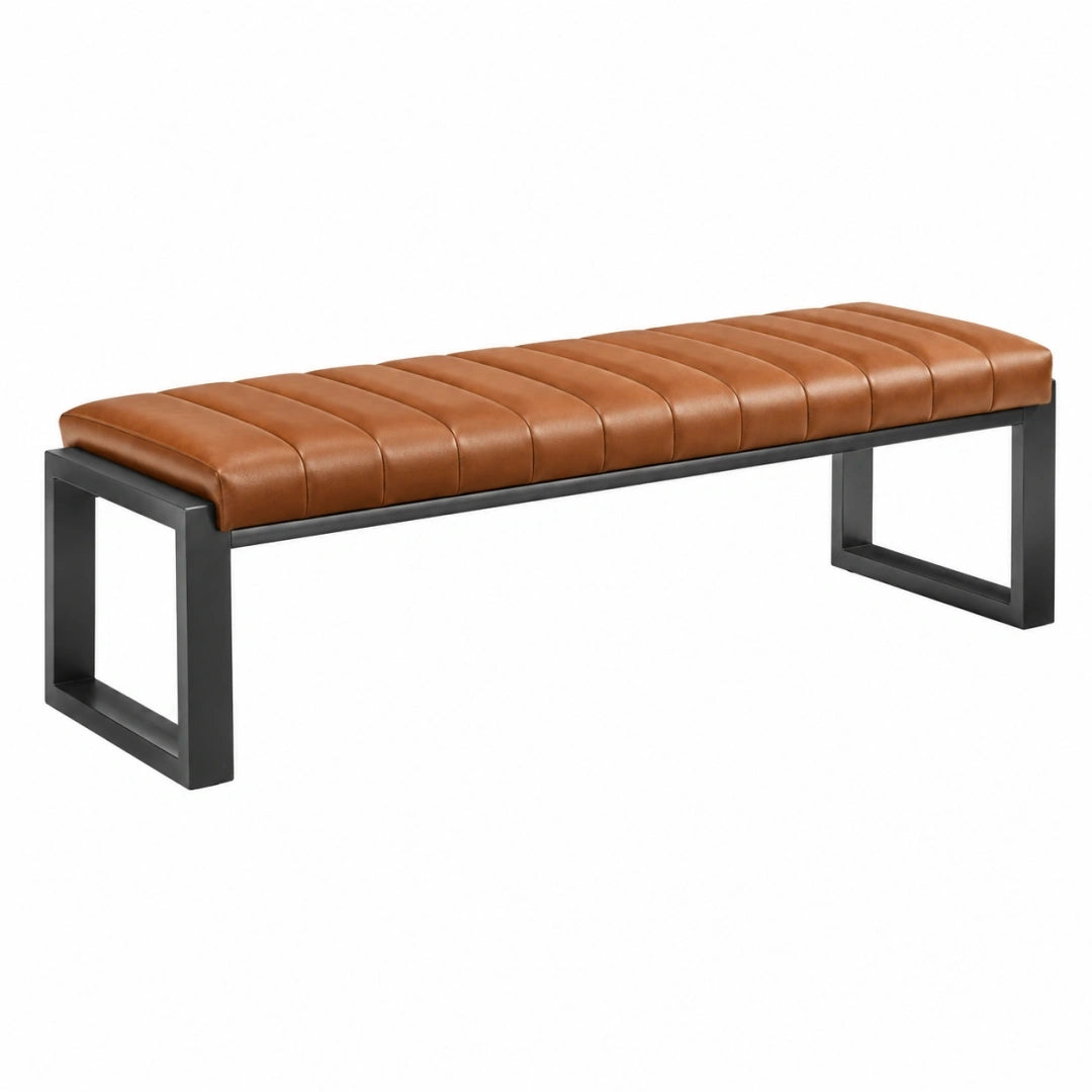 Banc 120 x 40 x 45 cm marron en similicuir et métal style industriel