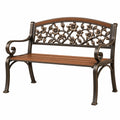 Banc de jardin 127 x 61 x 91 cm en métal brun avec assise effet bois style classique