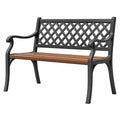 Banc de jardin 122 x 62 x 87 cm métal et bois noir marron style classique à dossier treillis