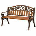 Banc de jardin 120 x 62 x 93 cm métal et bois marron style classique à dossier floral