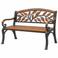 Banc de jardin 120 x 60 x 85 cm en métal et bois brun noir style feuilles